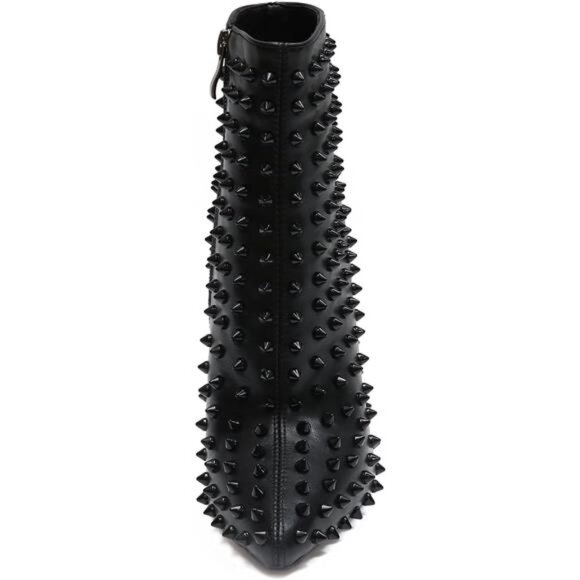 Women’s Rhinestone Black Ankle Boots Pointed Toe Stiletto Heel with Rivets - Picture 4 of 9